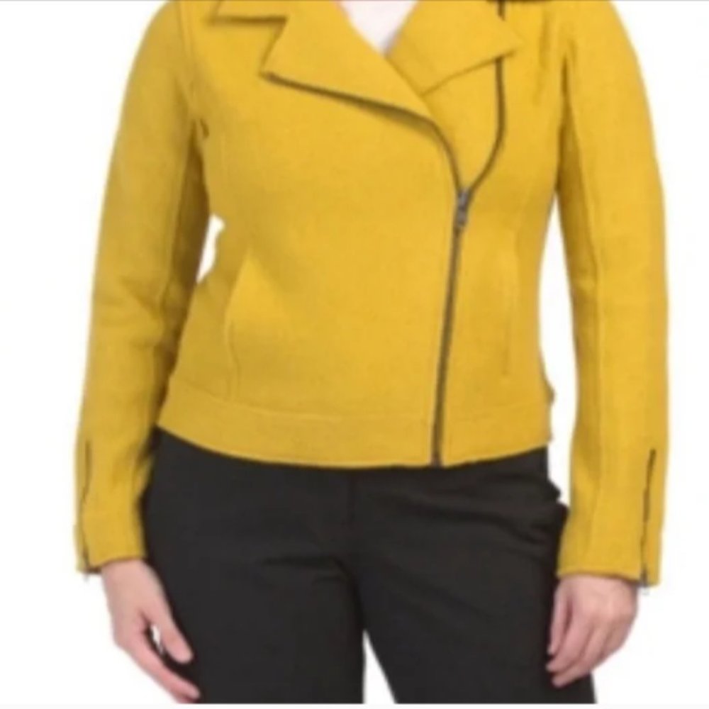 TAHARI Women's Small Mustard, Yellow Solid Moto Jacket
